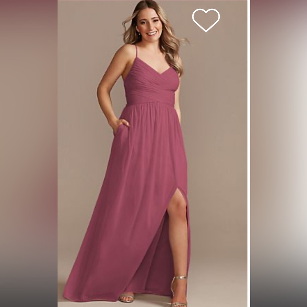 Used David’s Bridal Spaghetti Strap Mesh Cross Waist Gown w Slit -Chianti SIZE 6